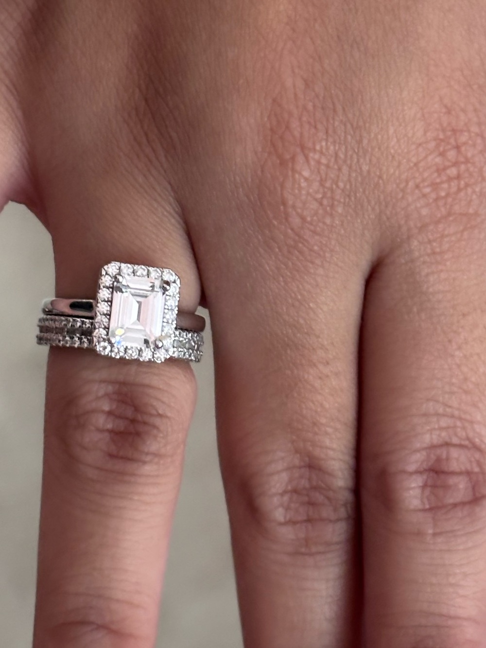 Sterling Silver 2 Ct Emerald Cut Simulated Diamond Wedding Ring Set - Silver